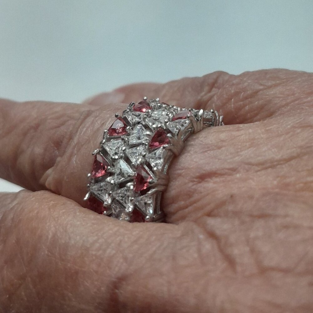 Ruby And White Topaz Ring Set In .925 Sterling Si… - image 1